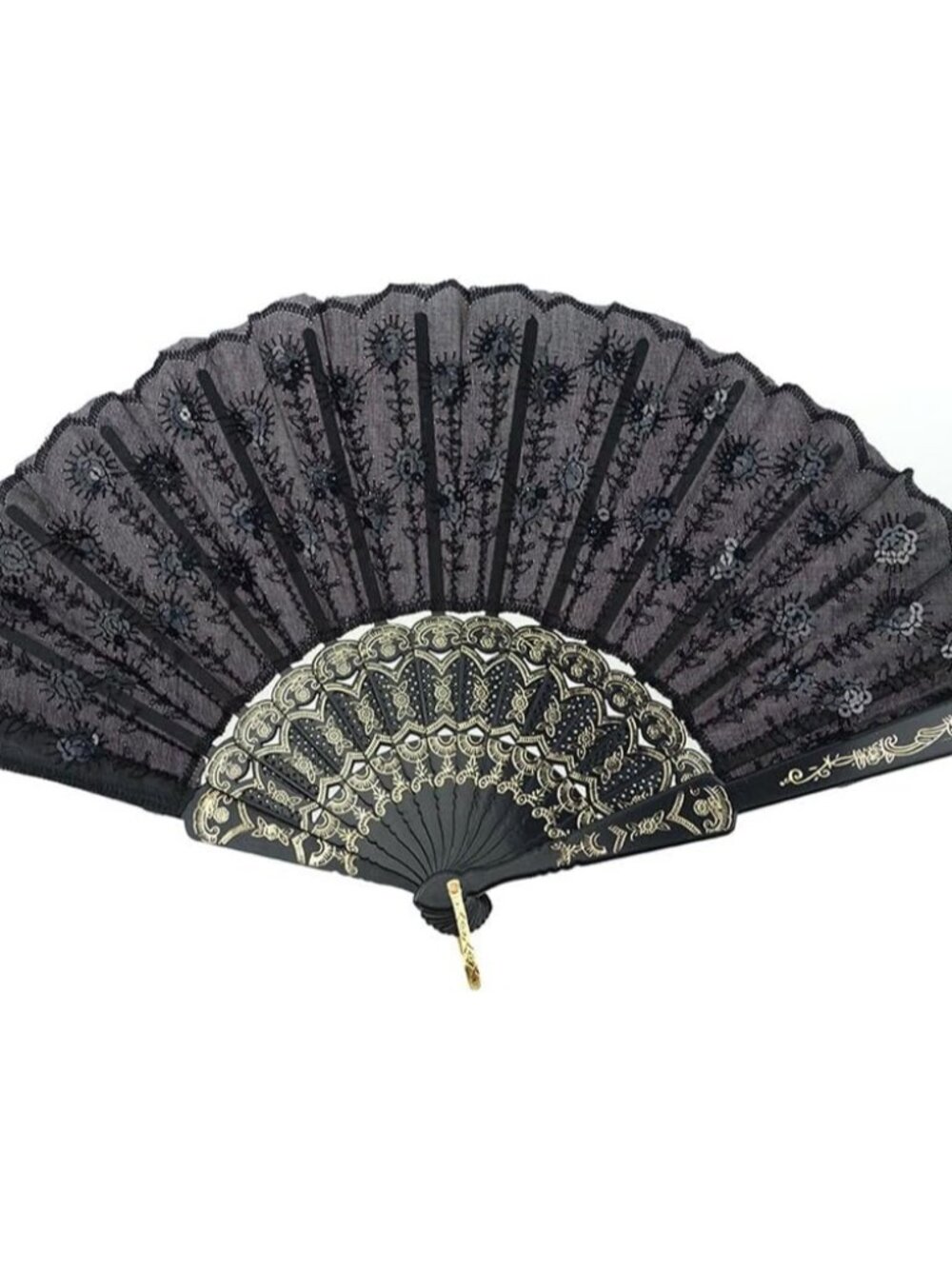Elegant Embroidered Flower Peacock Pattern Sequin Fabric Folding Handheld Hand F